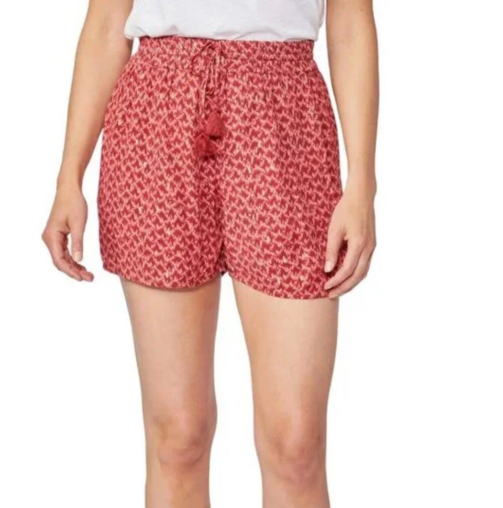 PAIGE Mardi High Waist Short Red Gold Metallic Elastic Waist Flowy Papaya Size S